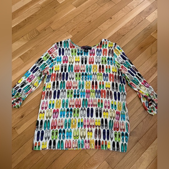 Peck & Peck Shoe Novelty Print 3/4 Sleeve Blouse All Over Print XL Viscose Blend - Picture 3 of 9